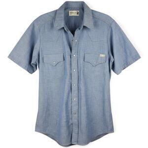ROEBUCKS Chambray Pearl Snap Western Shirt Men's L Tall VTG 70s USA Retro Ranch